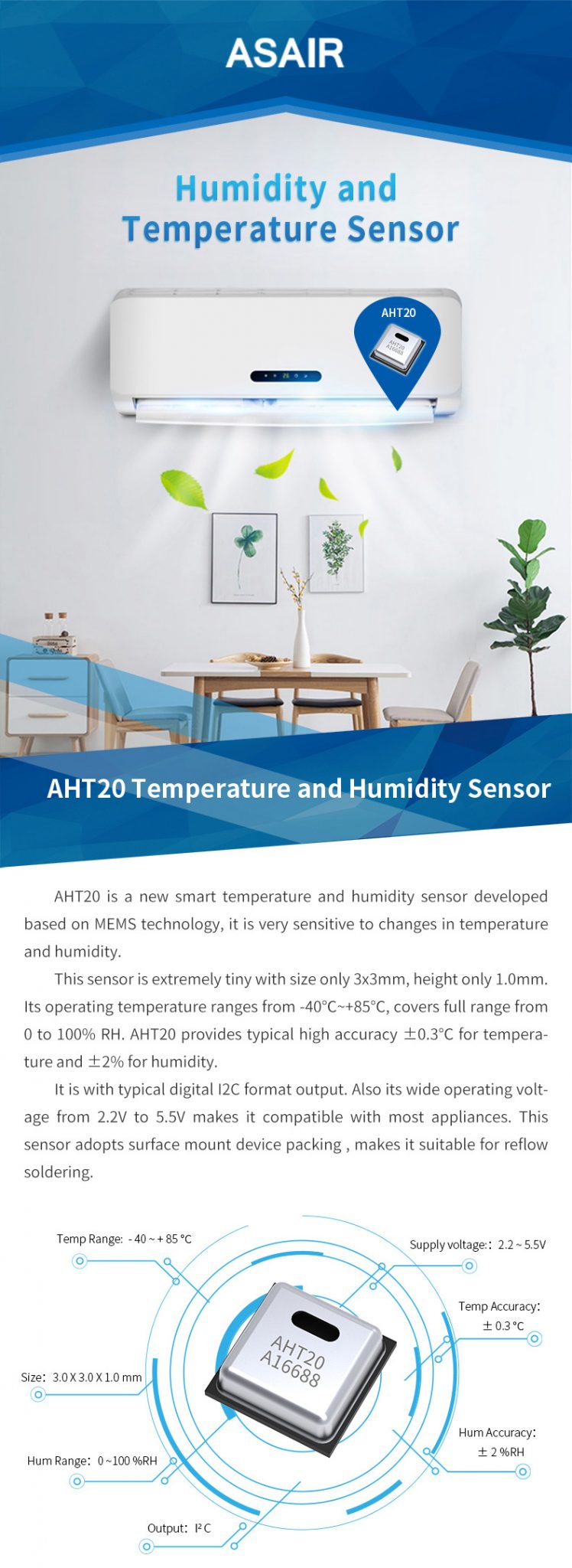 ASAIR AHT20 Integrated Temperature And Humidity Sensor